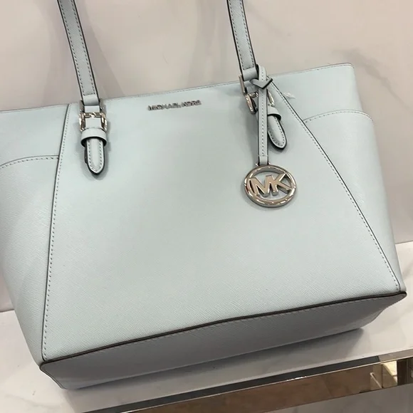 MICHAEL KORS Charlotte Large Leather Top-Zip ToteVista Blue NWT